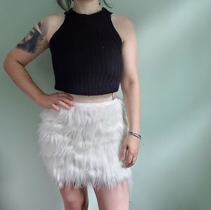 Mini White Faux Fur Skirt